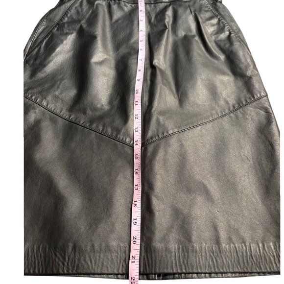 Evan Davies Vintage Leather Skirt pencil Petite 80s 90s black high waist 10P - Picture 13 of 14